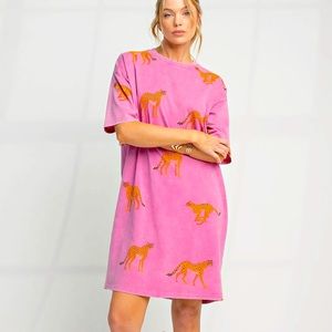NWT EASEL CHEETAH PINK TEE SHIRT DRESS OVERSIZED MEDIUM